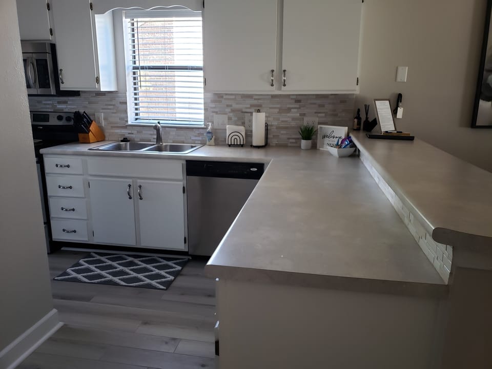 Spacious countertop. 