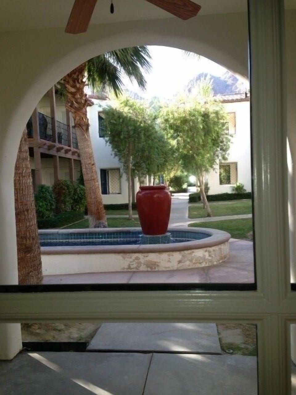 View of fountains from villa patio