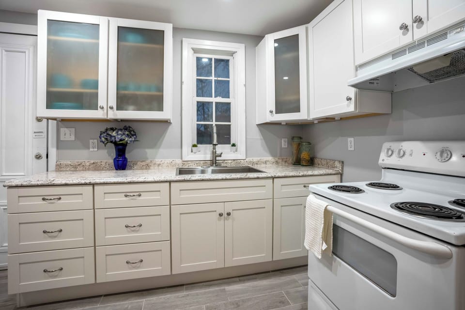 Plenty of counterspace and deep european sink. Fully stocked kitchen plus coffee