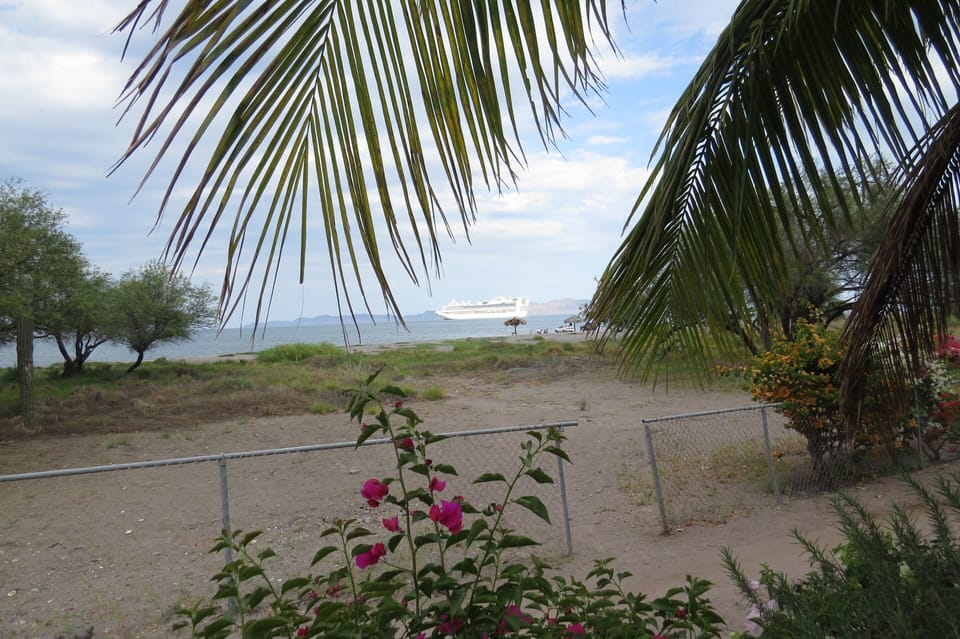 Sitting on the patio looking at a cruise ship visiting for the day 