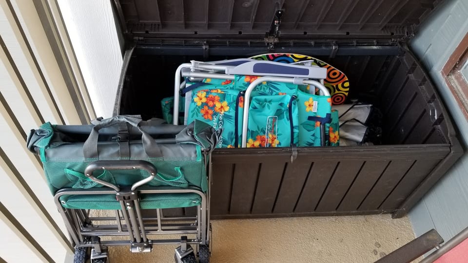 Beach Box:  We provide Tommy Bahama beach chairs, an umbrella and  beach cart.