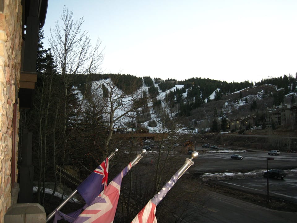 View of ski slopes from bedroom balcony