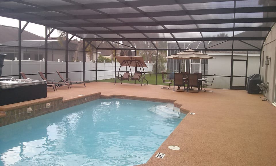 Huge Pool and the largest patio in Highlands Reserve