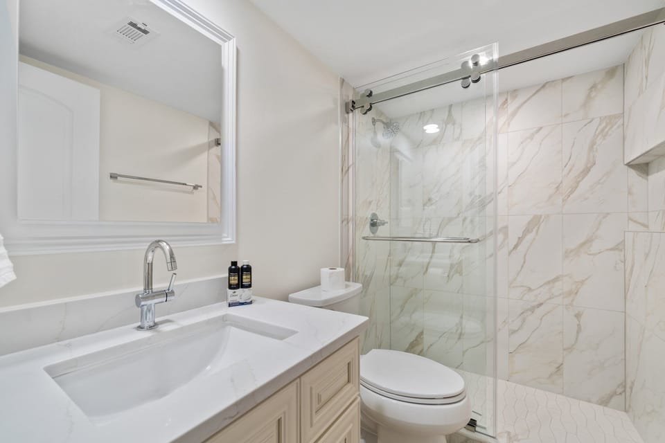 Newly renovated master bath with walk in shower