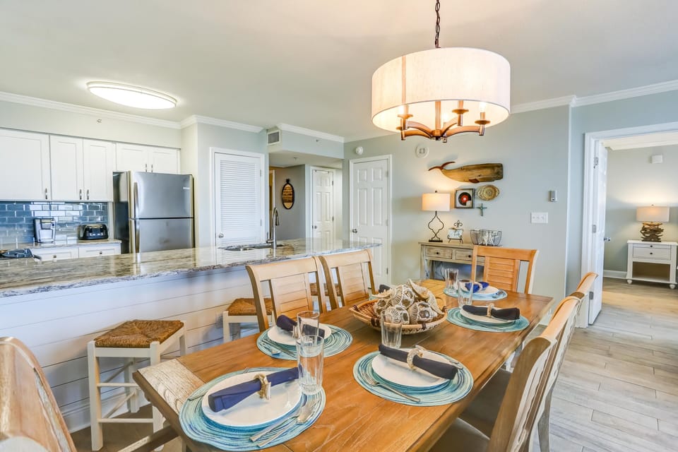 Enjoy casual counter top meals or seating for six when eating at home.