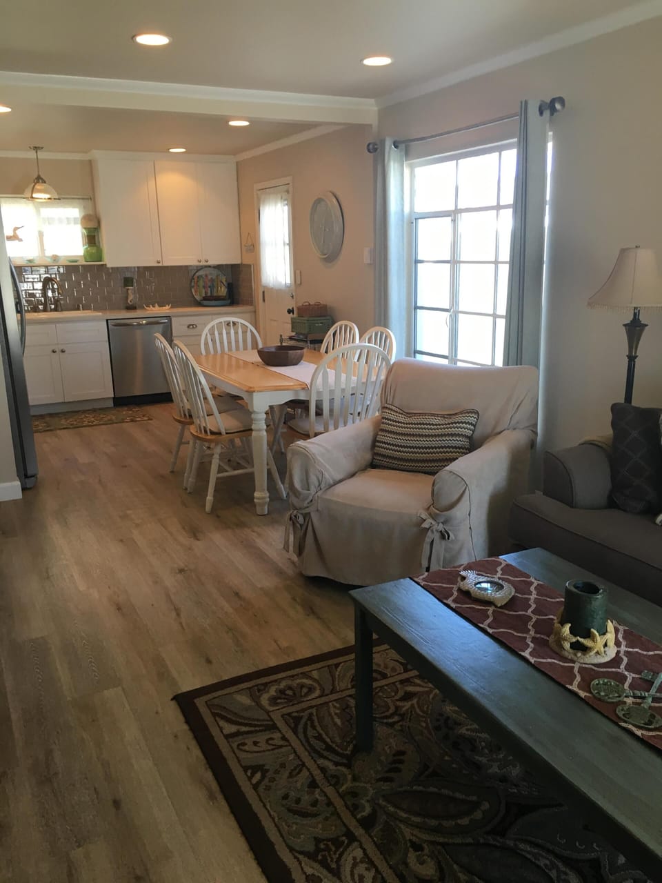 Family room, dining area, kitchen
