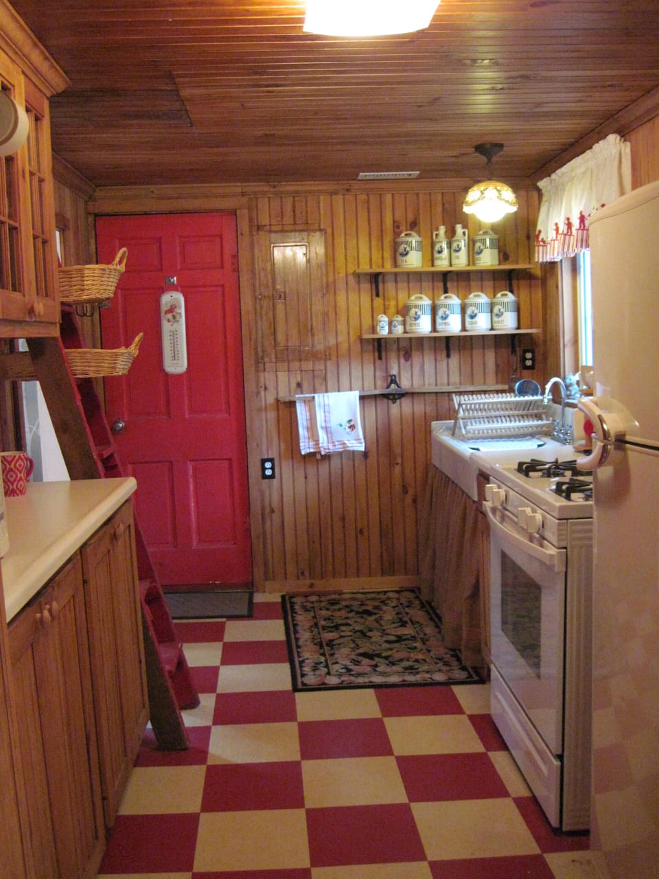 Gas Range and compact fridge.