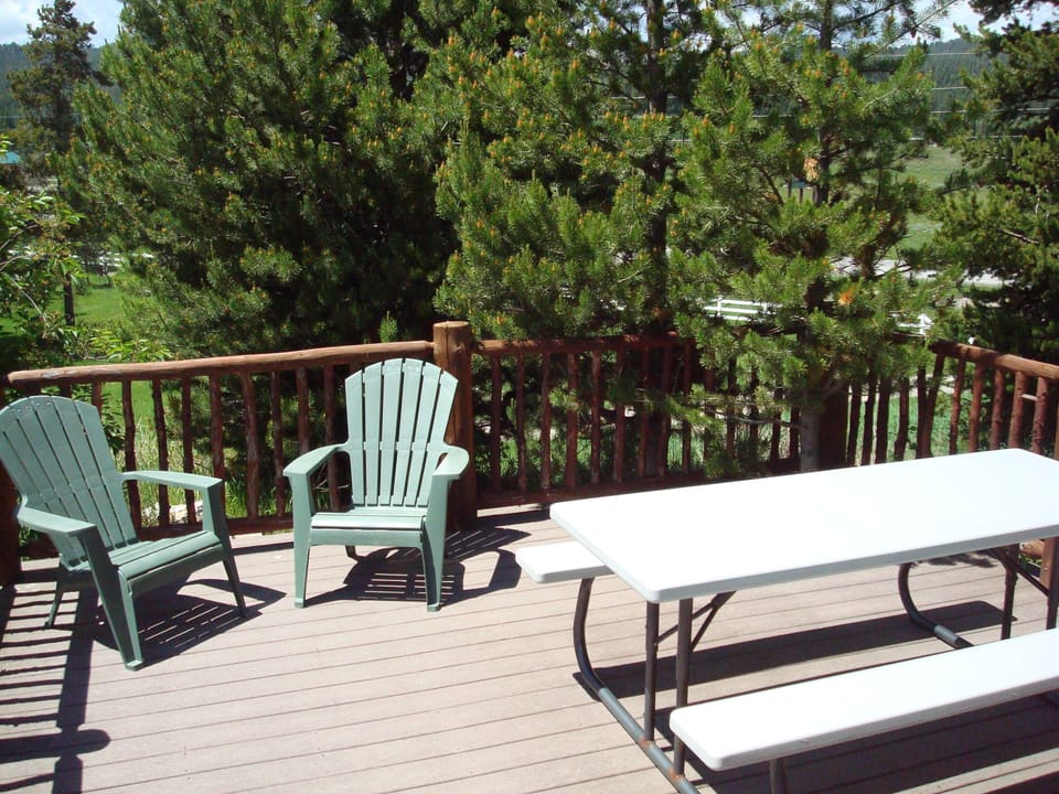 The large deck is a great place to relax, enjoy the mountain air and have a meal