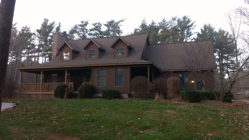 This beautiful home is on a quiet, wooded lot.