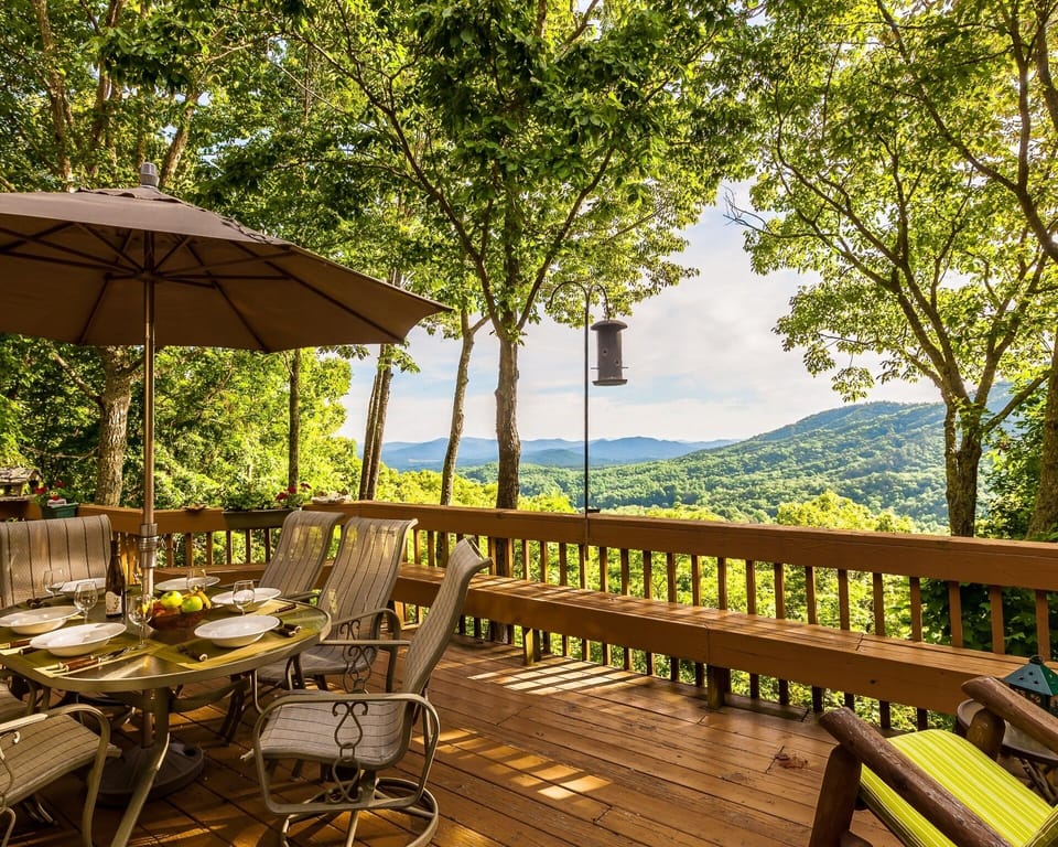 Picnic on the 50-foot deck with patio table seating for 6 and the majestic view