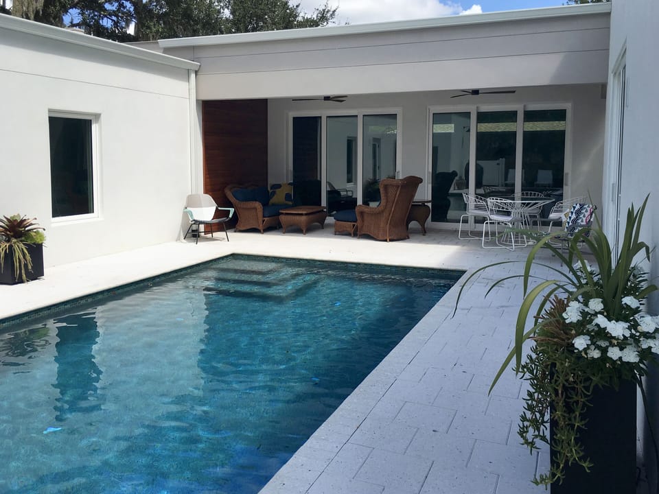 Private courtyard, lounge area and outside dining.
