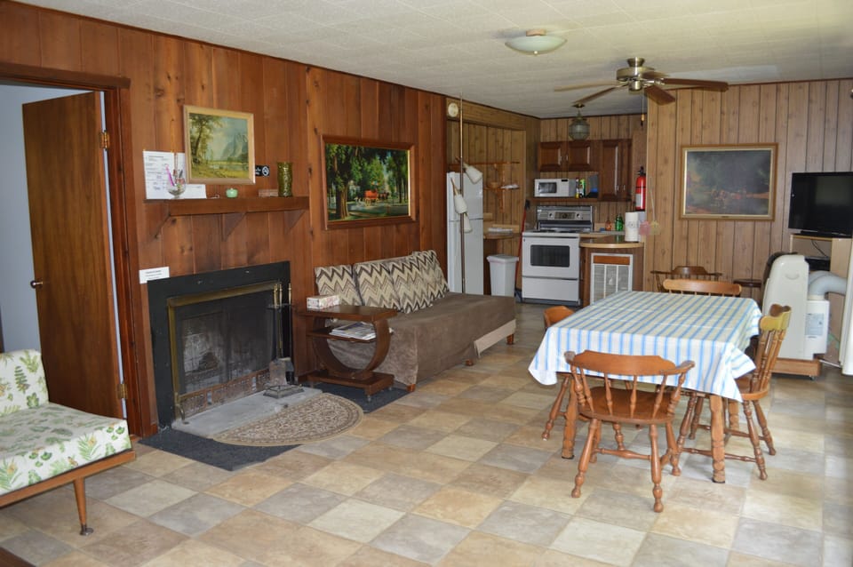 Cottage #3 living room and kitchen in back. 