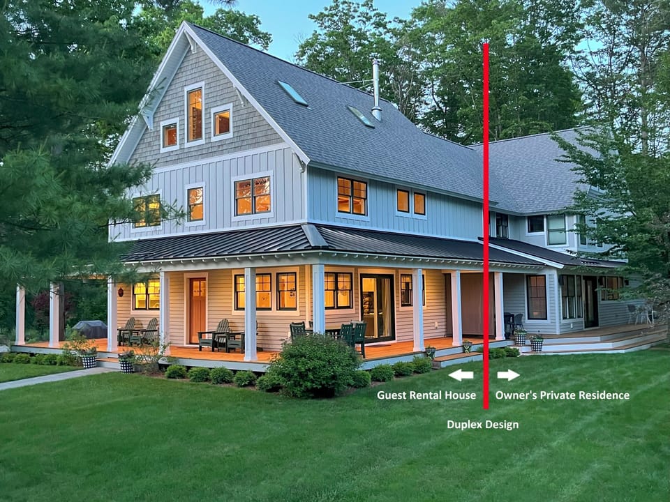 Duplex Design: Guest Rental home in front. Separate Owner Residence in back.