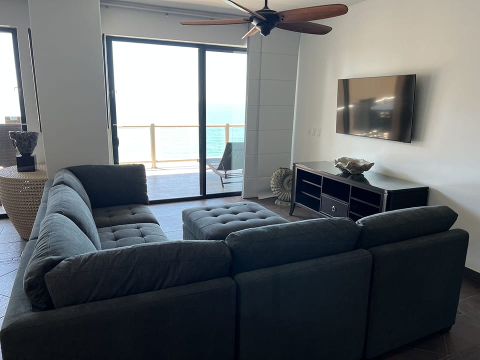 Living room with brand new 55" Smart TV.