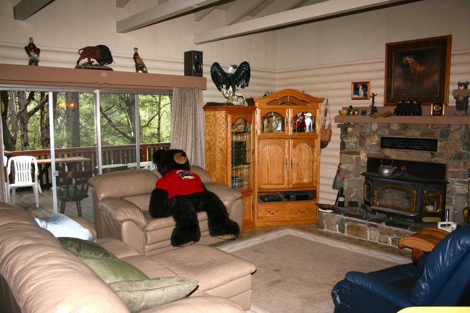 Spacious living room. 35 inch vintage TV in cabinet.