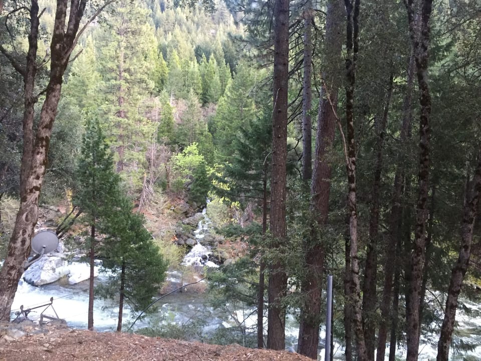 Private waterfall view from master bedroom late fall, winter and spring