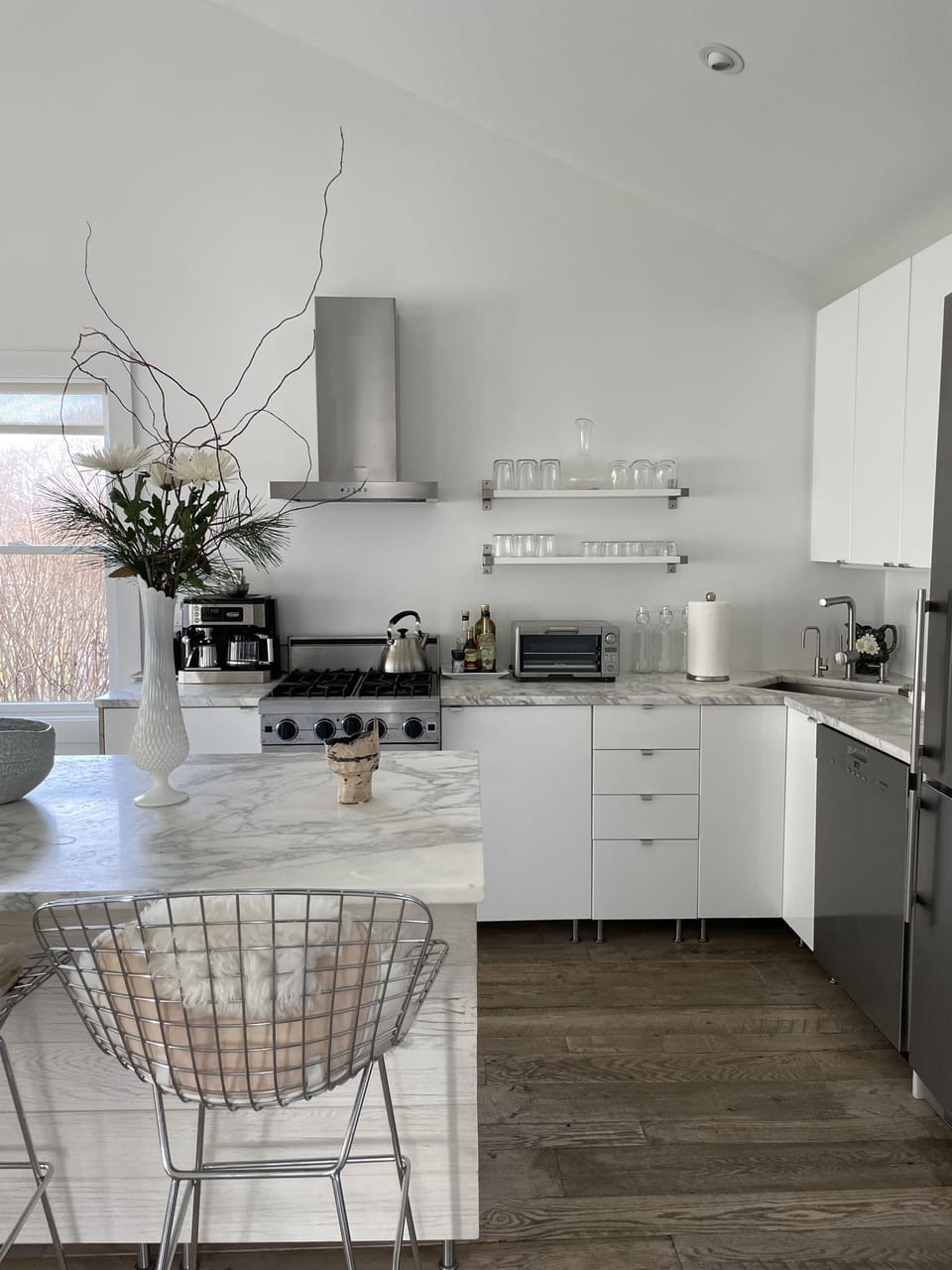 Kitchen Winter view with winter arrangement