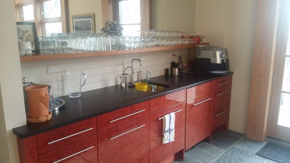 Bar area in lower level living room.  Walk out to gas grill, patio.  