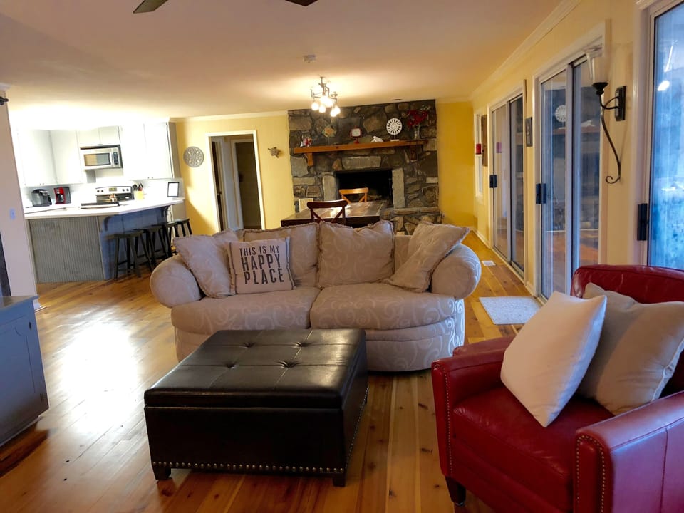 Open den, dining and kitchen