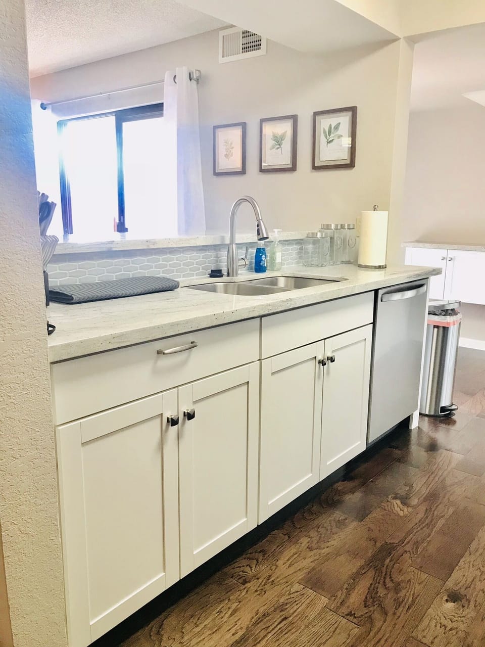 Kitchen bar counter overlooking living room