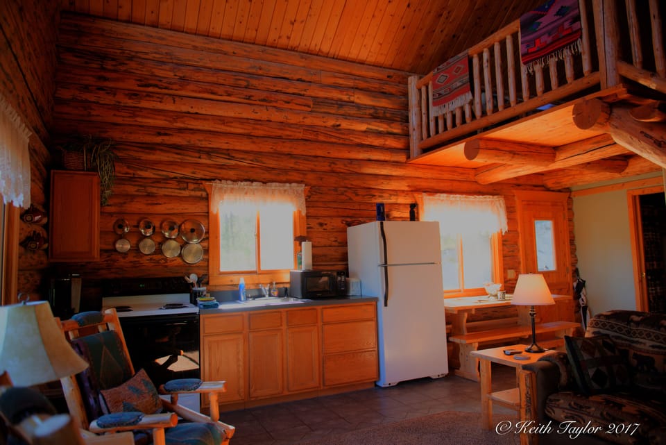 Kitchen area from front door to deck