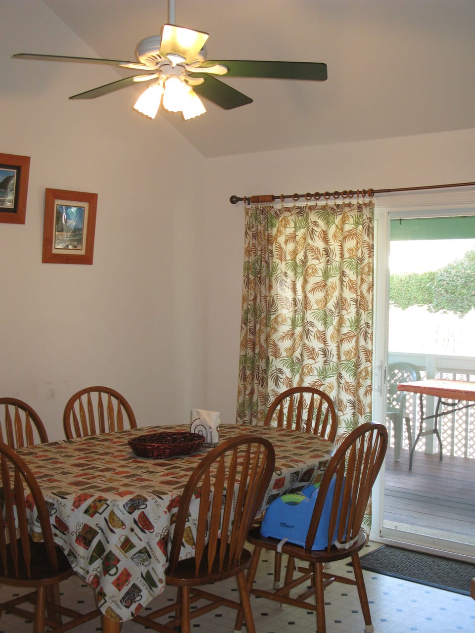 Dining set for 6 with booster seat or high chair available upon request.
