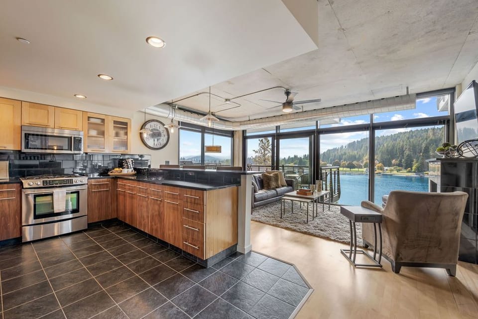 Kitchen with stainless appliances and granite countertops