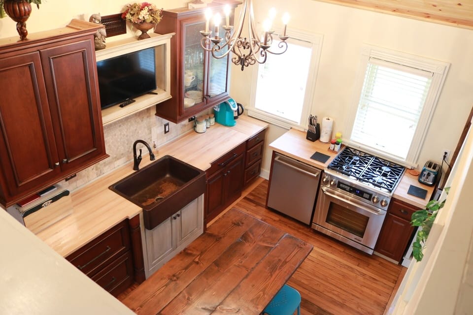 Kitchen view from library loft.