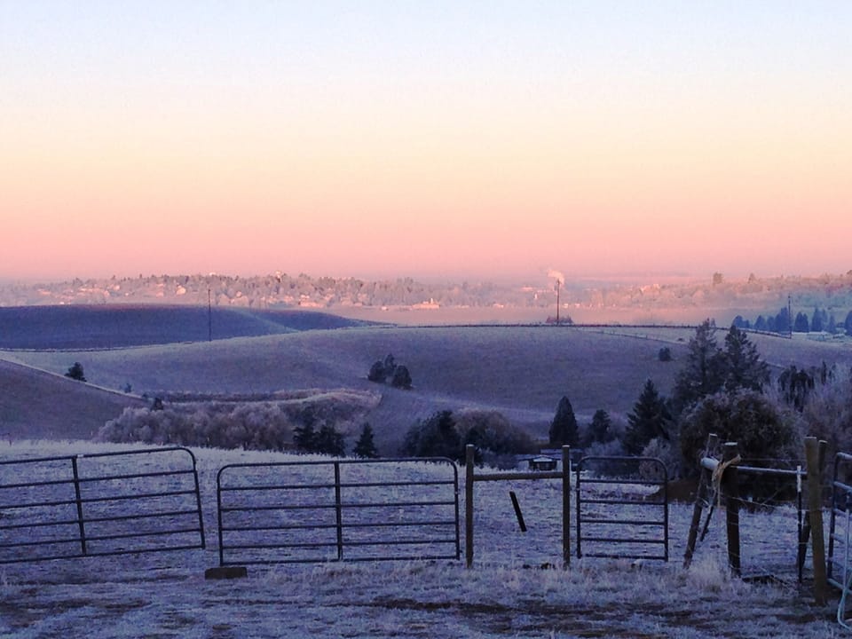 Winter view of Moscow and University of Idaho; gorgeous sunsets year round