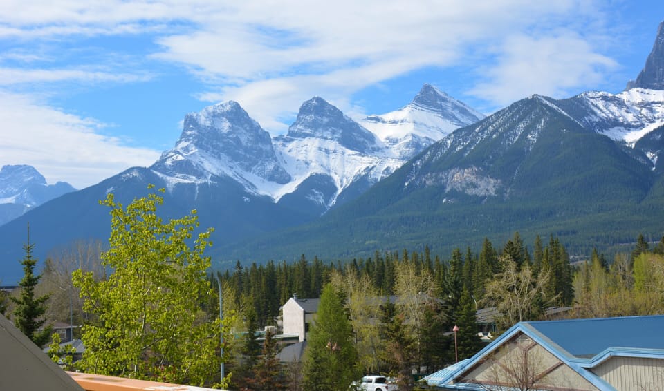 View of Three Sisters Mountains seen from balcony