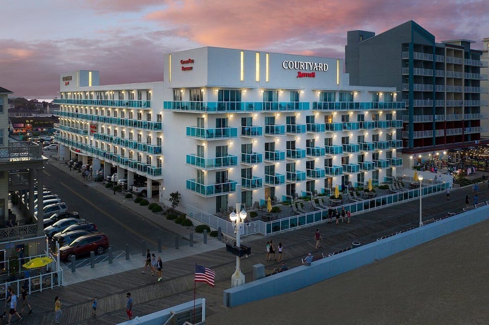 Building at sunset. Our unit is on the top floor, on the left side of this pic