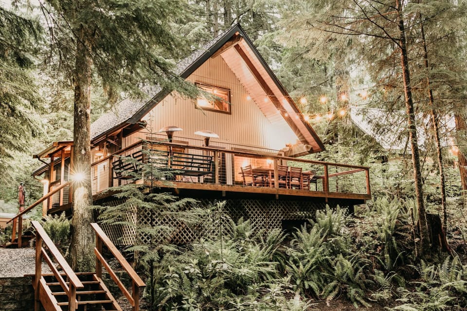 Secluded forest cabin with spacious wraparound deck