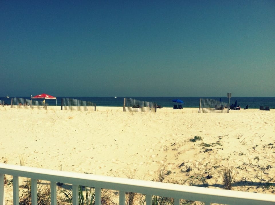 Looking at the  beach from the pool!