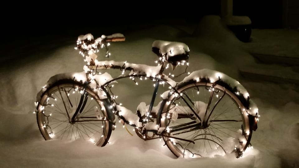 Our vintage red pedal bicycle.