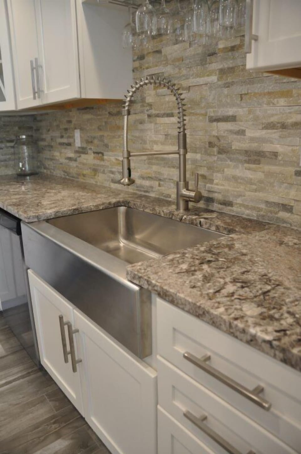 Large Farm Sink, Beautiful Cabinets & Backsplash!