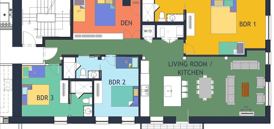 The den now sleeps 3 in twin beds! Guy groups love this!