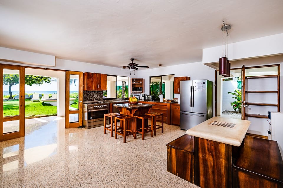 Oceanview Kitchen! Custom table with inlaid checker board.