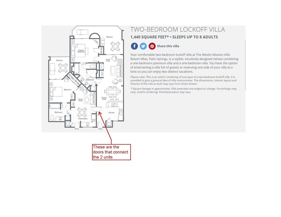 2BR Lockoff Villa - this connects the large 1BR and the smaller 1BR