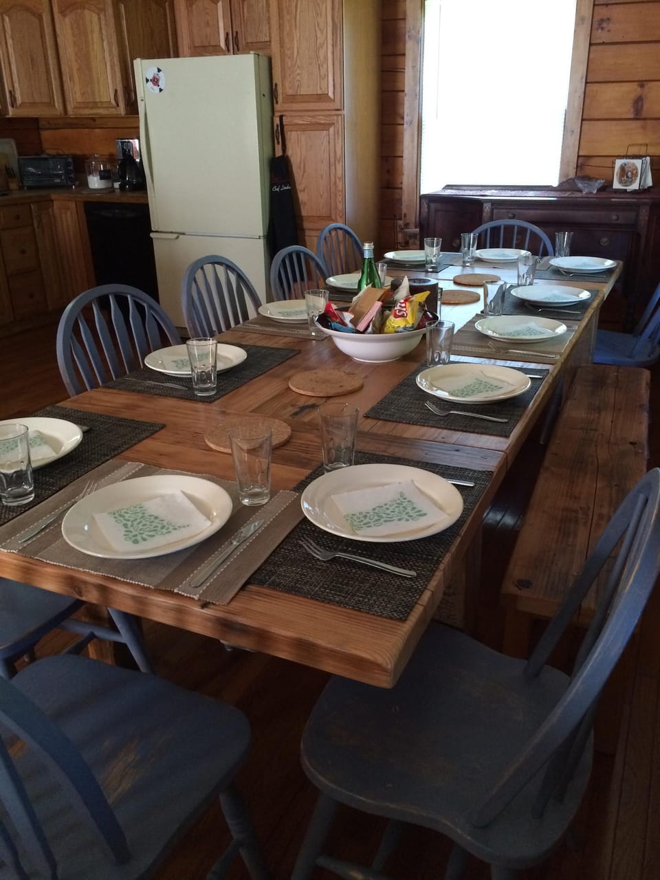 Table extensions are in ready for 12 dinner guests! (Dishes/flatware included)