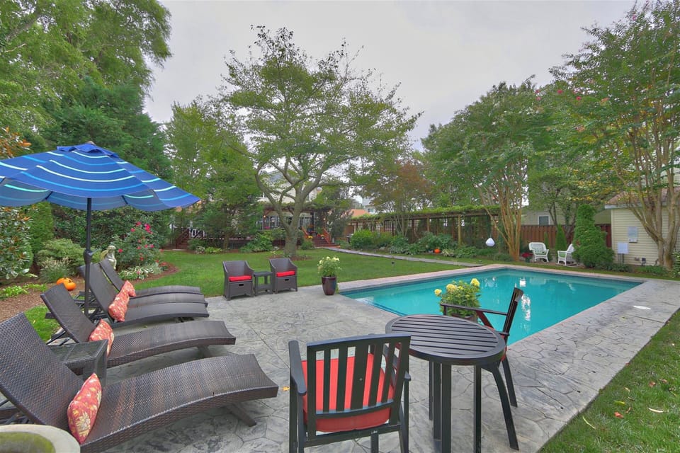 Large Patio with Pool and Gardens.