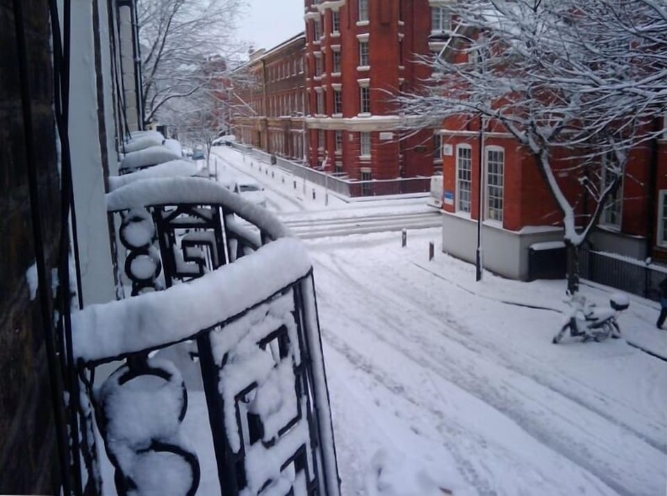 View from the kitchen window after a rare snowfall on Handel Street!