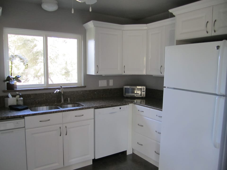 Furnished kitchen including dishwasher and toaster oven