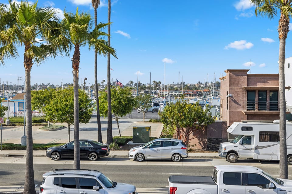 View of Balboa Blvd. and the bay beyond from the patio