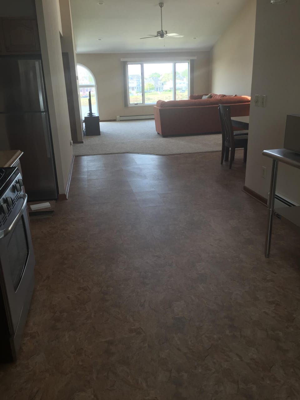Kitchen & Living Room View with Lake View