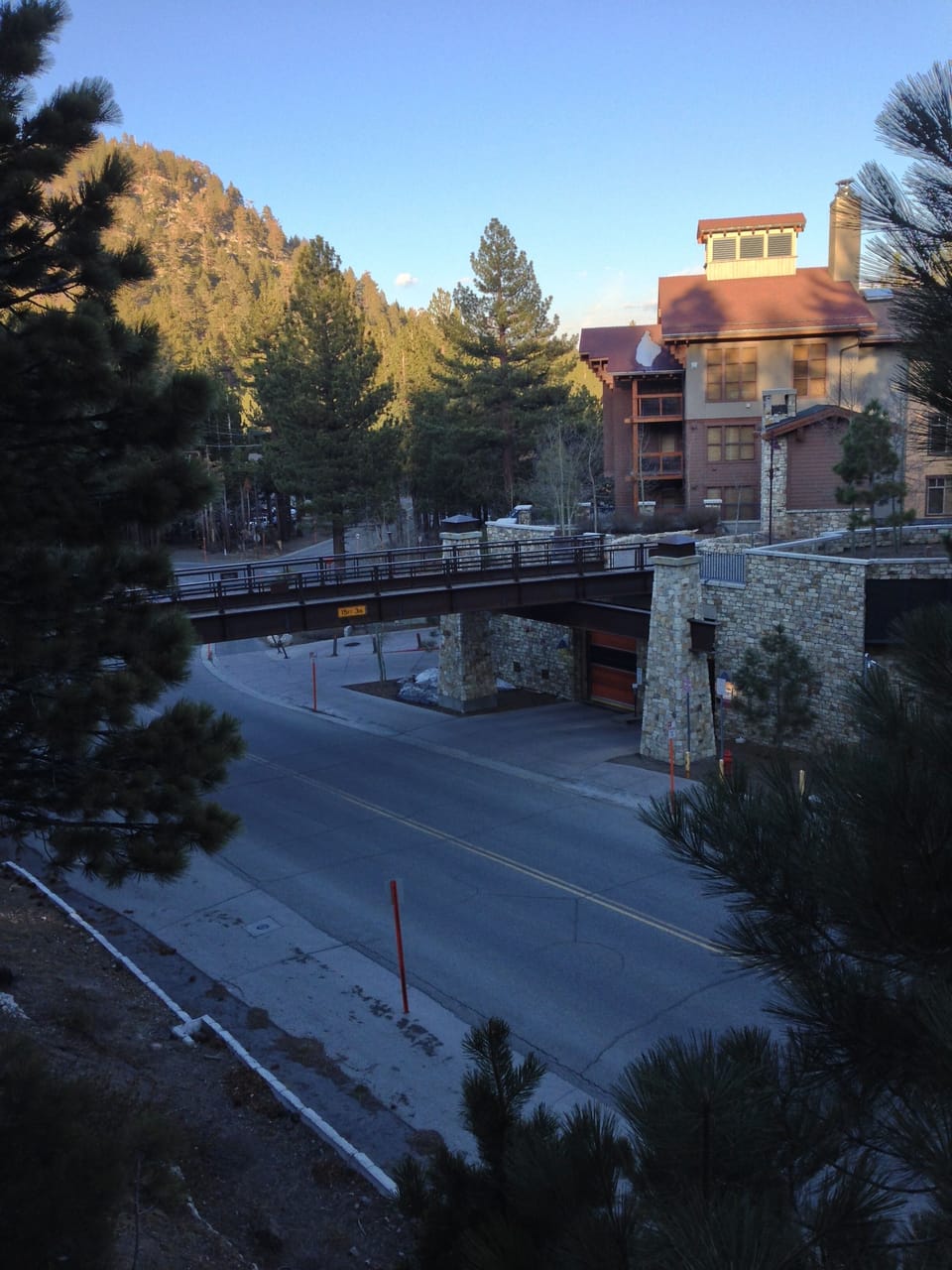 The Village ski back trail bridge as seen from the deck. 
