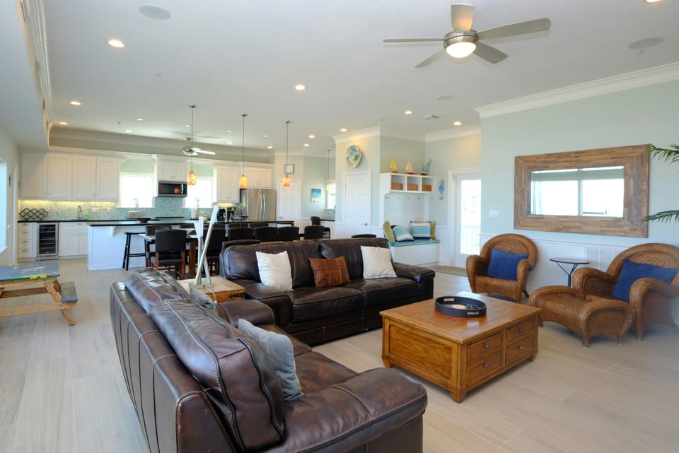 Looking back toward the kitchen from the family room.  Large open family area.