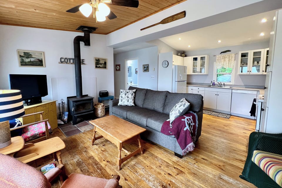 Kitchen backs onto the living room, so you have views of the bay