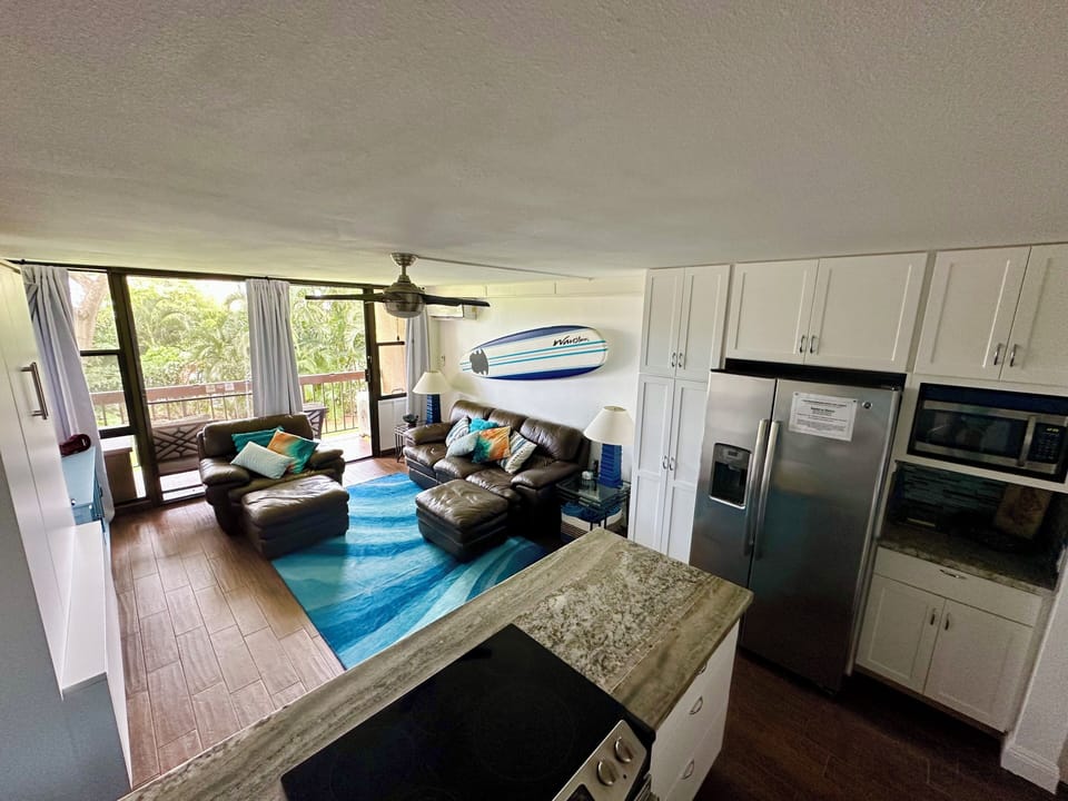Full view of living room from kitchen