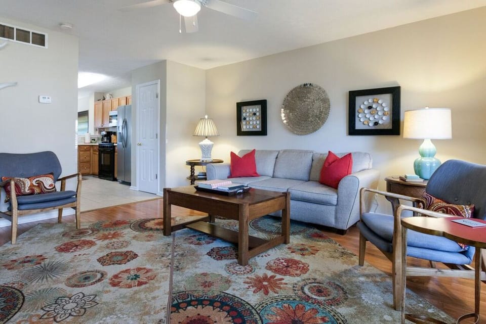 The living area opens up to the kitchen and dining room for easy entertaining!