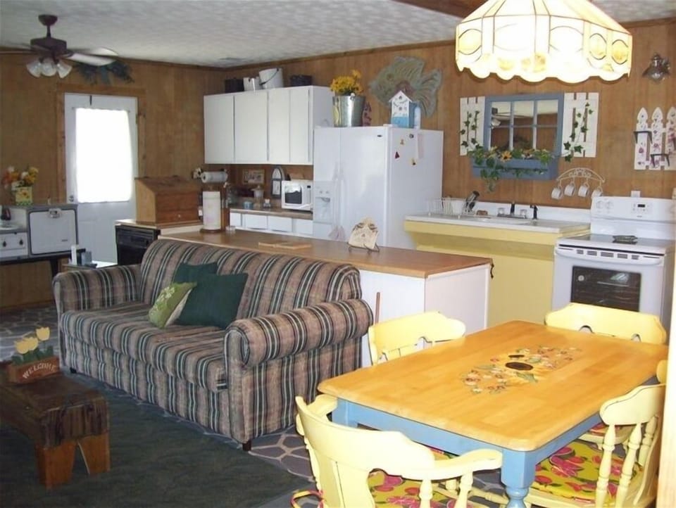Spacious kitchen and living area.